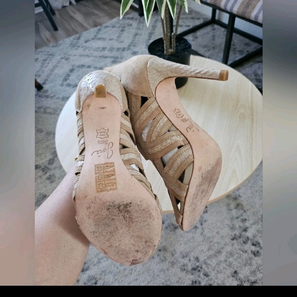 Joie Women Nude Suede Lace Up Heeled Sandals Open Toe Cutout Gladiator Heels Sz6 - Picture 9 of 11